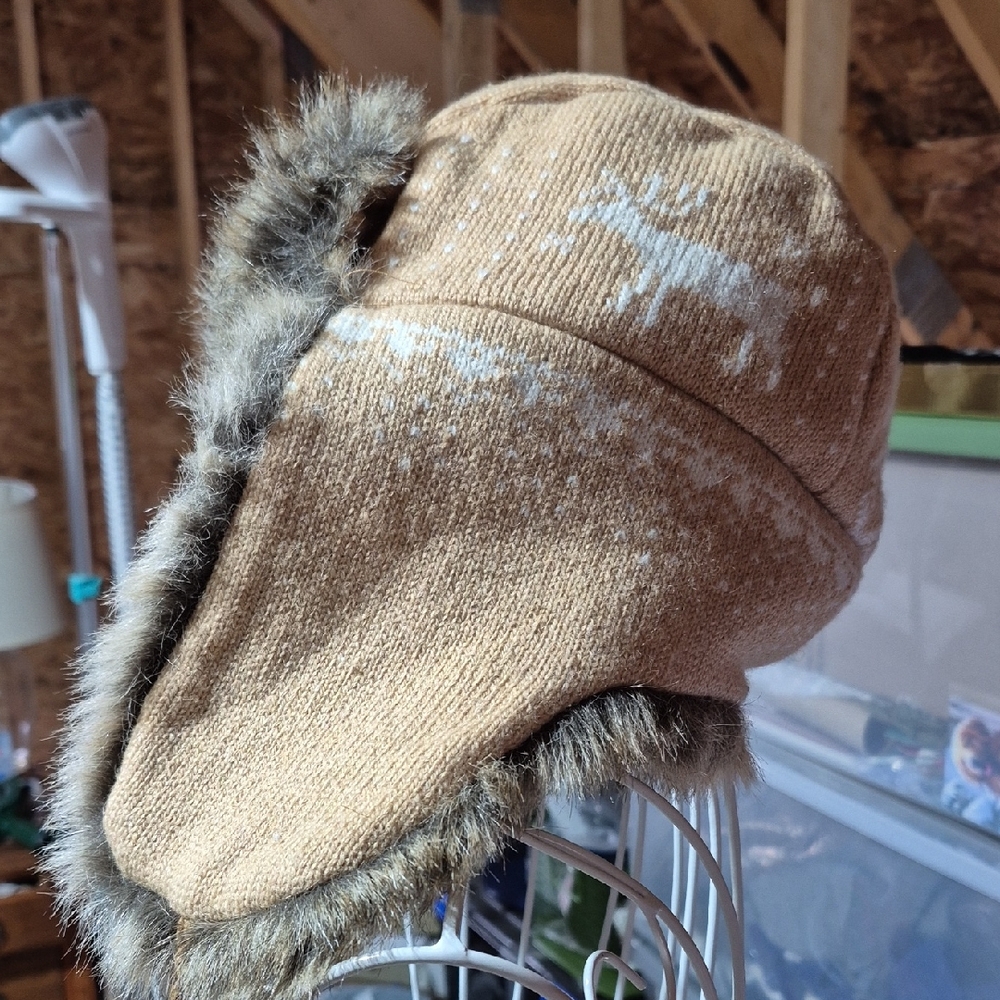 Steve Madden Moose Pattern Knit Trapper Hat